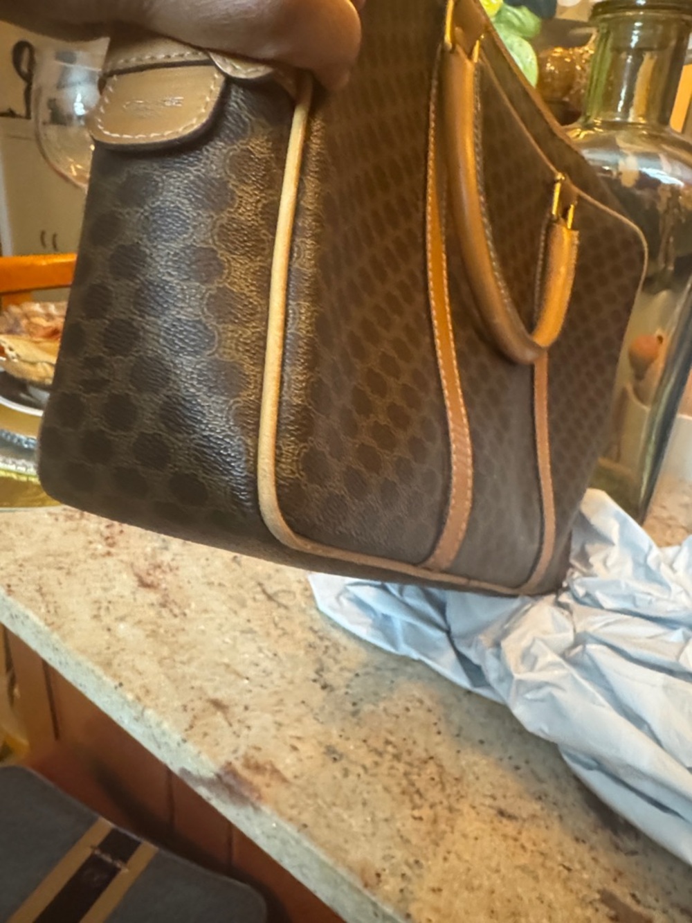 Celine Brown Canvas Briefcase with Tan Leather Trim - Picture 9 of 11